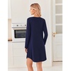 Ekouaer 2 Pack Long Sleeve Nightgown for Women Crew Neck Pleated Sleepshirt(Black/Navy Blue)