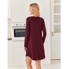 Ekouaer 2 Pack Long Sleeve Nightgown for Women Crew Neck Pleated Sleepshirt(Black/Wine Red)