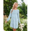 Ekouaer 2 Pack Long Sleeve Nightgown for Women Crew Neck Pleated Sleepshirt(Blue Floral/Light Green Floral)