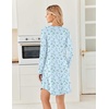 Ekouaer 2 Pack Long Sleeve Nightgown for Women Crew Neck Pleated Sleepshirt(Blue Floral/Light Green Floral)