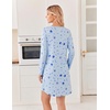 Ekouaer 2 Pack Long Sleeve Nightgown for Women Crew Neck Pleated Sleepshirt(Coffe/Star Print)