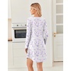 Ekouaer 2 Pack Long Sleeve Nightgown for Women Crew Neck Pleated Sleepshirt(Purple Flower/White Floral)