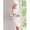Ekouaer 2 Pack Long Sleeve Nightgown for Women Crew Neck Pleated Sleepshirt(Purple Flower/White Floral)