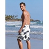 Ekouaer 9 Inch Mens Swim Trunks with Compression Liner 2 in 1 Board Shorts(Coconut Tree-white)