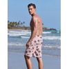 Ekouaer 9 Inch Mens Swim Trunks with Compression Liner 2 in 1 Board Shorts(Pink Coconut Tree)