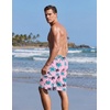 Ekouaer 9 Inch Mens Swim Trunks with Compression Liner 2 in 1 Board Shorts(Pink Coconut Tree-2)