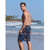 Ekouaer 9 Inch Mens Swim Trunks with Compression Liner 2 in 1 Board Shorts(Tropical Leaves Orange)