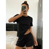 Ekouaer Cute Pajama Sets for Women Summer Short Sleeve Lounge Sets S-XXL(Black)