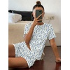 Ekouaer Cute Pajama Sets for Women Summer Short Sleeve Lounge Sets S-XXL(Blue Floral)