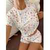 Ekouaer Cute Pajama Sets for Women Summer Short Sleeve Lounge Sets S-XXL(Colorful Flowers)