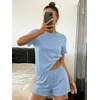 Ekouaer Cute Pajama Sets for Women Summer Short Sleeve Lounge Sets S-XXL(Light Blue)
