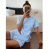 Ekouaer Cute Pajama Sets for Women Summer Short Sleeve Lounge Sets S-XXL(Ocean Blue)