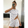 Ekouaer Cute Pajama Sets for Women Summer Short Sleeve Lounge Sets S-XXL(Ocean White)