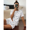 Ekouaer Cute Pajama Sets for Women Summer Short Sleeve Lounge Sets S-XXL(Ocean White)