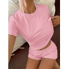 Ekouaer Cute Pajama Sets for Women Summer Short Sleeve Lounge Sets S-XXL(Pink)