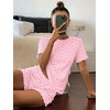 Ekouaer Cute Pajama Sets for Women Summer Short Sleeve Lounge Sets S-XXL(Pink Floral)