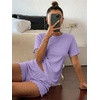 Ekouaer Cute Pajama Sets for Women Summer Short Sleeve Lounge Sets S-XXL(Purple)