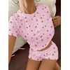 Ekouaer Cute Pajama Sets for Women Summer Short Sleeve Lounge Sets S-XXL(Purple Cherry)