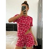 Ekouaer Cute Pajama Sets for Women Summer Short Sleeve Lounge Sets S-XXL(Red Love)