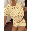 Ekouaer Cute Pajama Sets for Women Summer Short Sleeve Lounge Sets S-XXL(Yellow Fruit)