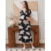 Ekouaer Long Nightgowns for Women Short Sleeve Full Length Night Shirts(Black Pink Flower)