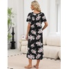 Ekouaer Long Nightgowns for Women Short Sleeve Full Length Night Shirts(Black Pink Flower)