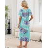 Ekouaer Long Nightgowns for Women Short Sleeve Full Length Night Shirts(Blue Flower)