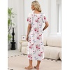 Ekouaer Long Nightgowns for Women Short Sleeve Full Length Night Shirts(Red Flower)