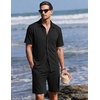 Ekouaer Men’s Pajama Sets Button Down Summer Pjs Hawaiian Lounge Set XS-XXL(Black)