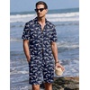 Ekouaer Men’s Pajama Sets Button Down Summer Pjs Hawaiian Lounge Set XS-XXL(Dinosaur Skeleton)