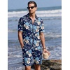 Ekouaer Men’s Pajama Sets Button Down Summer Pjs Hawaiian Lounge Set XS-XXL(Hawaiian Flower Blue Leaves)