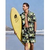 Ekouaer Men’s Pajama Sets Button Down Summer Pjs Hawaiian Lounge Set XS-XXL(Hawaiian Flower Green & Blue Leaves)