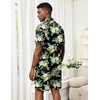 Ekouaer Men’s Pajama Sets Button Down Summer Pjs Hawaiian Lounge Set XS-XXL(Hawaiian Flower Green & Blue Leaves)