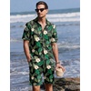 Ekouaer Men’s Pajama Sets Button Down Summer Pjs Hawaiian Lounge Set XS-XXL(Hawaiian Flower Green Leaves)