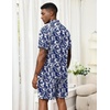 Ekouaer Men’s Pajama Sets Button Down Summer Pjs Hawaiian Lounge Set XS-XXL(Navy Blue Hawaiian Leaves)