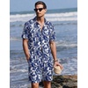 Ekouaer Men’s Pajama Sets Button Down Summer Pjs Hawaiian Lounge Set XS-XXL(Navy Blue Hawaiian Leaves)