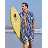 Ekouaer Men’s Pajama Sets Button Down Summer Pjs Hawaiian Lounge Set XS-XXL(Navy Blue Hawaiian Leaves)