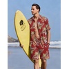 Ekouaer Men’s Pajama Sets Button Down Summer Pjs Hawaiian Lounge Set XS-XXL(Red Hawaiian Leaves)