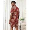 Ekouaer Men’s Pajama Sets Button Down Summer Pjs Hawaiian Lounge Set XS-XXL(Red Hawaiian Leaves)