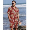 Ekouaer Men’s Pajama Sets Button Down Summer Pjs Hawaiian Lounge Set XS-XXL(Red Hawaiian Leaves)