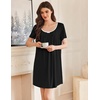 Ekouaer Nightgowns for Women Pleated Sleep Shirts Short Sleeve Night Shirts(Black)