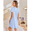 Ekouaer Nightgowns for Women Pleated Sleep Shirts Short Sleeve Night Shirts(Blue Bow Stripes)