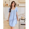 Ekouaer Nightgowns for Women Pleated Sleep Shirts Short Sleeve Night Shirts(Blue Bow Stripes)