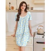 Ekouaer Nightgowns for Women Pleated Sleep Shirts Short Sleeve Night Shirts(Daisy Floral)