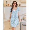 Ekouaer Nightgowns for Women Pleated Sleep Shirts Short Sleeve Night Shirts(Floral Blue)