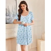 Ekouaer Nightgowns for Women Pleated Sleep Shirts Short Sleeve Night Shirts(Floral Blue)