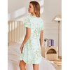 Ekouaer Nightgowns for Women Pleated Sleep Shirts Short Sleeve Night Shirts(Floral Light Green)