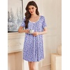 Ekouaer Nightgowns for Women Pleated Sleep Shirts Short Sleeve Night Shirts(Floral Purple)
