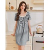 Ekouaer Nightgowns for Women Pleated Sleep Shirts Short Sleeve Night Shirts(Gray Floral)