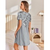 Ekouaer Nightgowns for Women Pleated Sleep Shirts Short Sleeve Night Shirts(Gray Floral)